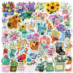 50pcs Retro Flower Stickers, Rose Lily Plants Leaf Stickers, 205