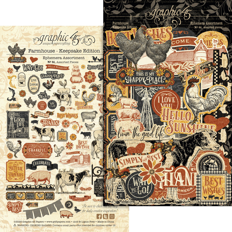 Graphic 45 FARMHOUSE *Keepsake Edition* 84pc Die Cut Ephemera Assortment Set