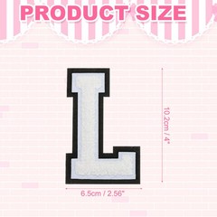 4″ Chenille Letter Patches,White Chenille Initial A-Z Patches (Letter L)