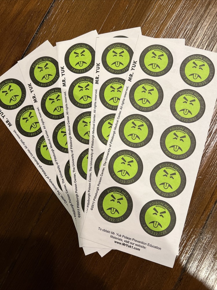 Mr. Yuk Stickers 50 Stickers (5 Sheets) Yuck FREE SHIP! 70’s 80’s 90’s RETRO!