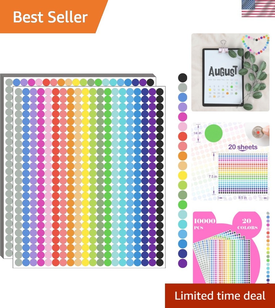 10000 PCS Small Dot Stickers 1/4″ Round Color Coding Labels Circle Dot Sticke…