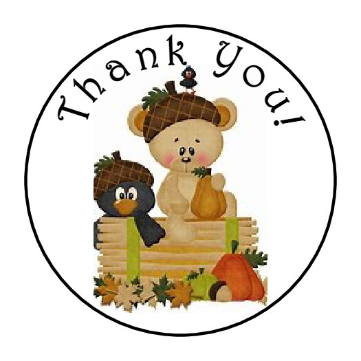 30 1.5″ THANK YOU BEAR CROW FAVOR LABELS ROUND STICKERS***