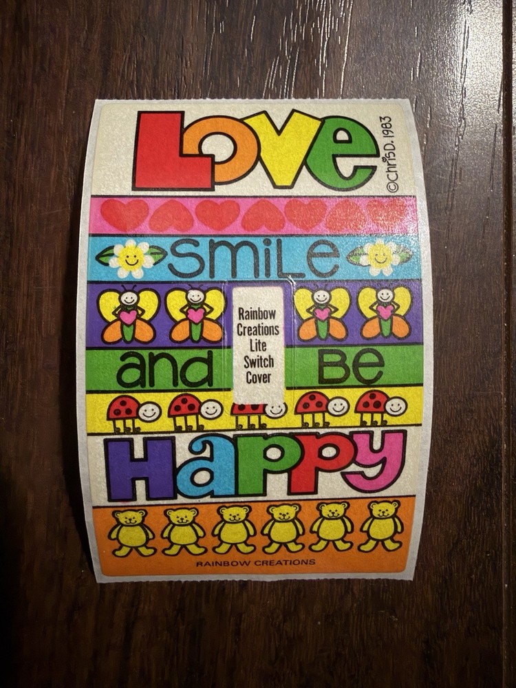 VTG Rainbow Creations Stickers Love Smile Be Happy Light Switch Plate Cover 83
