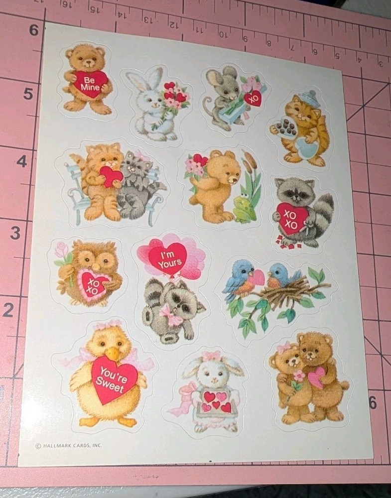 Vintage Hallmark Stickers Valentine’s Day Cute Animals 1 Sheet READ