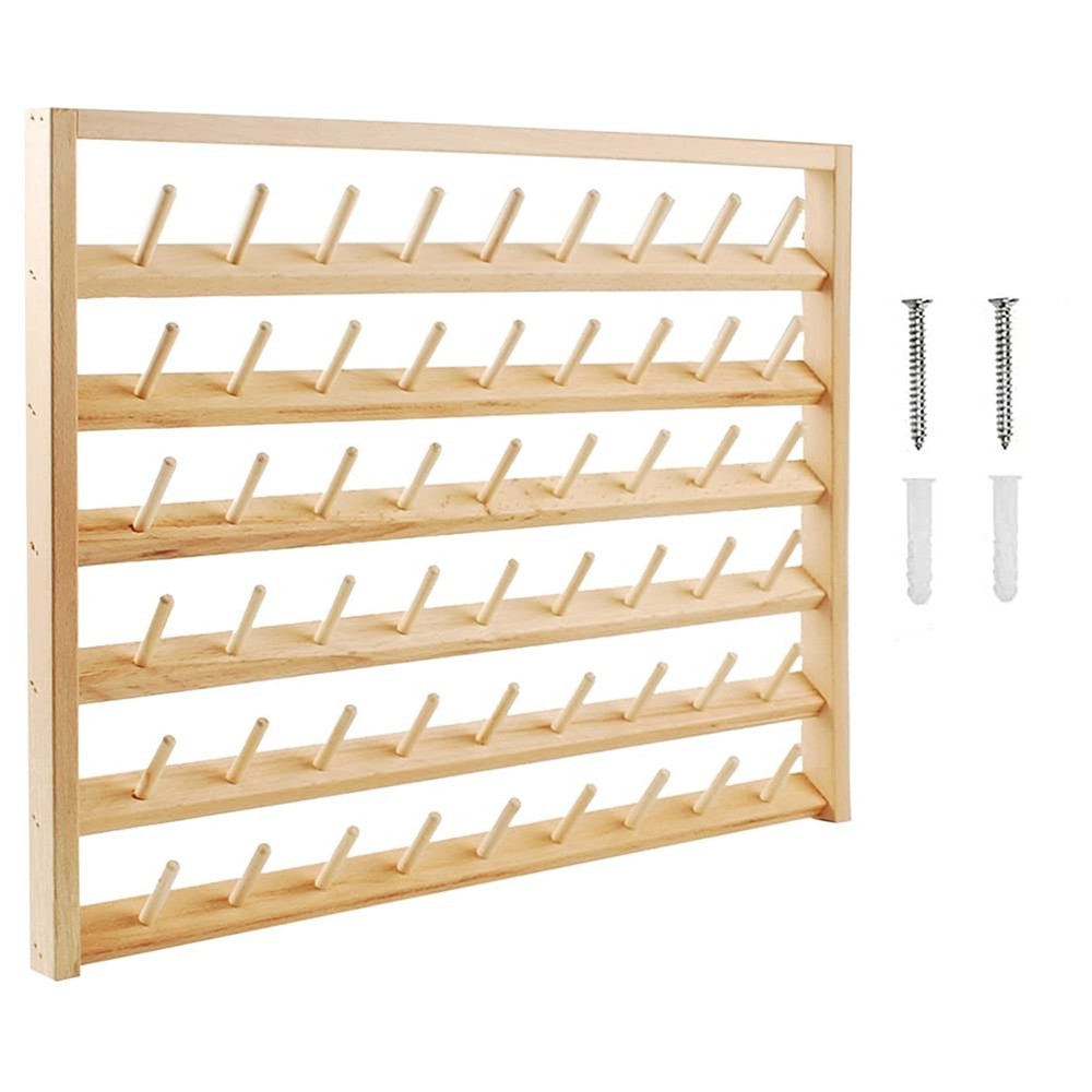 NW 54 Spools Wooden Thread Holder Sewing and Embroidery Thread Rack and Organ…