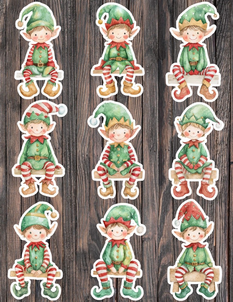 Sitting Elf Die Cut Vinyl Stickers Scrapbooking Laptop Waterbottle