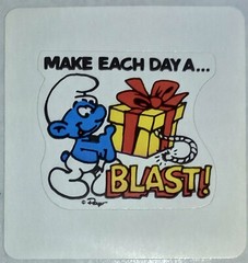 Vintage 80’s JOKEY SMURF 2″x2″ Sticker «Make Each Day a…BLAST!»