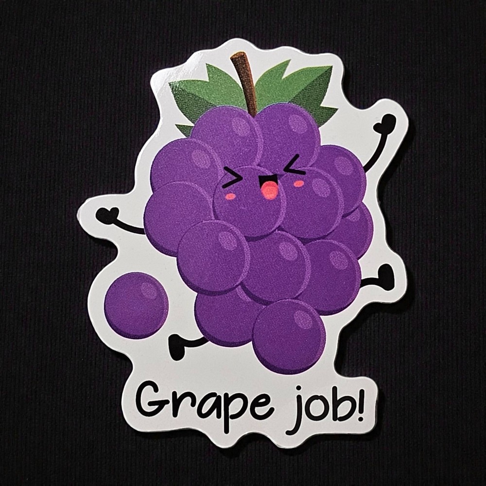 Grape Job Sticker Cute Fruit Pun Funny Teacher Reward Encouragement Decal Gift