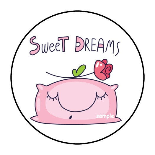 30 SWEET DREAMS ENVELOPE SEALS LABELS STICKERS 1.5″ ROUND PILLOW FLOWERS ROSE