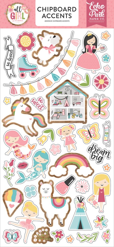 Echo Park Paper ALL GIRL 6×13 Sheet of Chipboard Accents