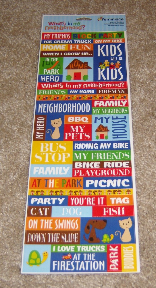 Reminisce Double Sided Sticker Sheet ~ What’s in my neighborhood …Words/Phrase