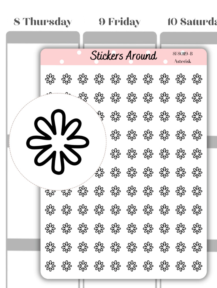 Mini Asterisk Planner Sticker #1, Bullet Point Sticker, Calendar and Journal