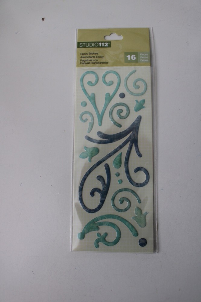 K&Company Studio112 16PC Blue Swirls Epoxy Stickers Scrapbooking Crafts Art