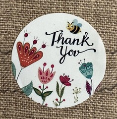 30 THANK YOU Round Flowers Multi-Color Gift Stickers 1” Envelope Seals 6 Colors