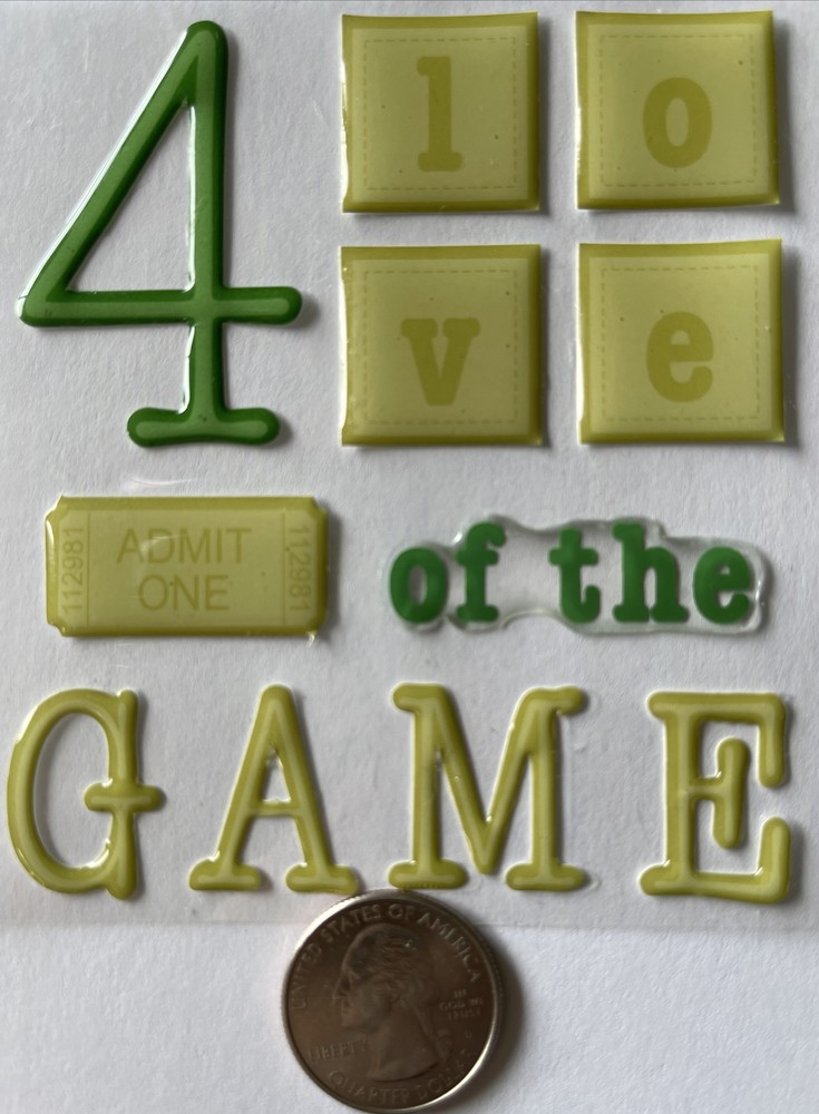 LOVE OF THE GAME Phrase Cafe Epoxy Title Stickers(11pc)Sticko•Sport•Admit One