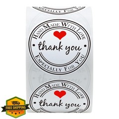 Hybsk White Gloss Thank You Handmade Love Heart Stickers 1.5″ 500 Roll