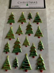 CHRISTMAS PAPER CRAFTS CHRISTMAS TREE PUFFY STICKERS 17PCS BRIGHT GREEN TREES