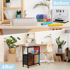 Vinyl Roll Storage Cart with 3 Fabric Drawers, Craft Organization and