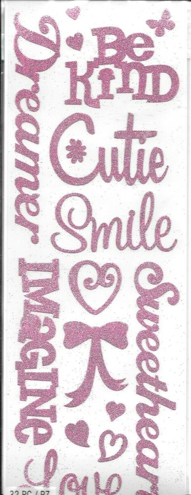 Dreamer Imagine Smile Cutie Love Shine Twirl Girl Jolee’s Glitter Word Stickers