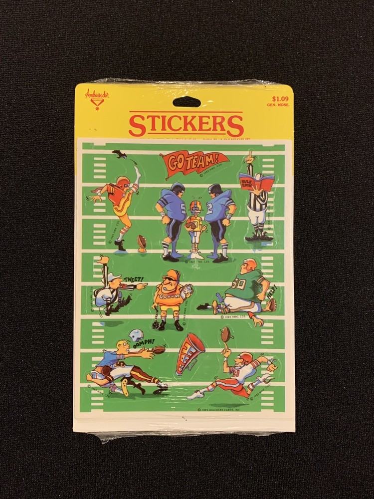 VINTAGE 80s HALLMARK STICKERS GO TEAM FOOTBALL UNOPENED ORIGINAL PACKAGE 1985