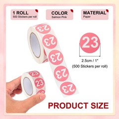 Number 23 Stickers 1″ Round Coded Self-Adhesive Labels Salmon Pink 500Pcs/Roll