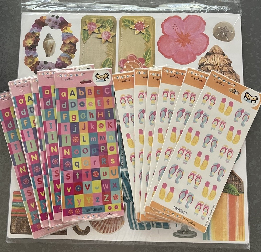 Beach & Tropical Vacation Scrapbooking Paper Sticker Lot Multicolor NIP
