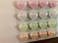 16 Heart-Shaped Pearlescent Adhesive Gems/Stickers, ¾” Width, ¼” Thick, Chunky