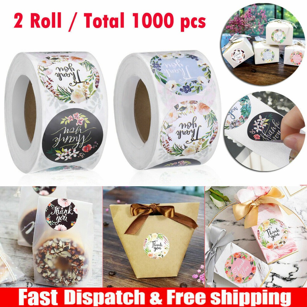 2 Roll / 1000 pcs 1″ Assorted Floral Thank You Stickers Round Sealing Labels US