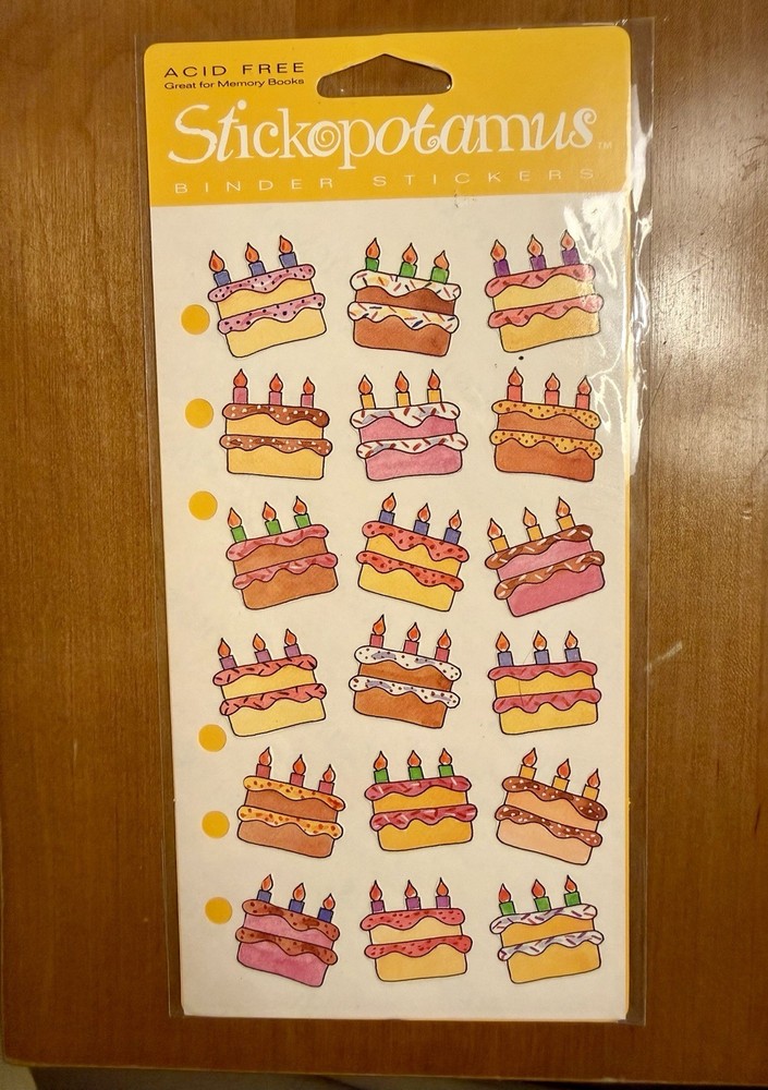 vintage stickopotamus * birthday cakes * binder stickers – nip