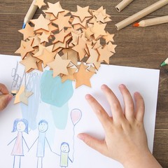 200Pcs Unfinished Wood Star Ornaments Beige Wooden Craft Shapes for Kids Crafts