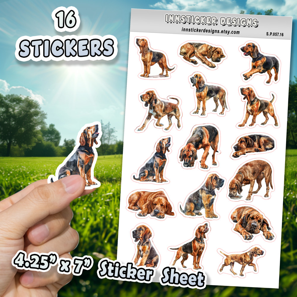Bloodhound Dog Stickers for Journals, Scrapbooks, Planners, Glossy, Matte