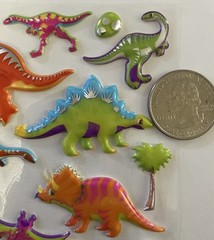 PUFFY FOIL DINOSAUR Stickers (26pc)Prehistoric•T-Rex•Bright Color•Card Making•