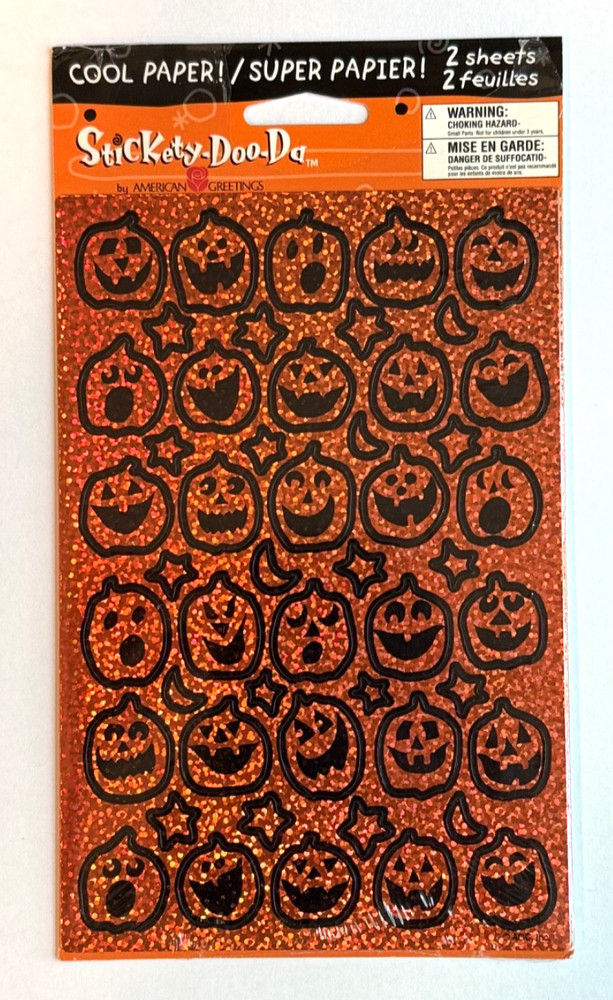 Vintage Halloween Stickers Holographic Pumpkins Stars Moon Orange Fall Harvest