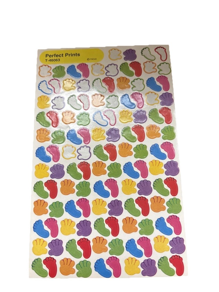Vtg Trend Stickers Perfect Prints Footprints Handprints Colorful Rainbow