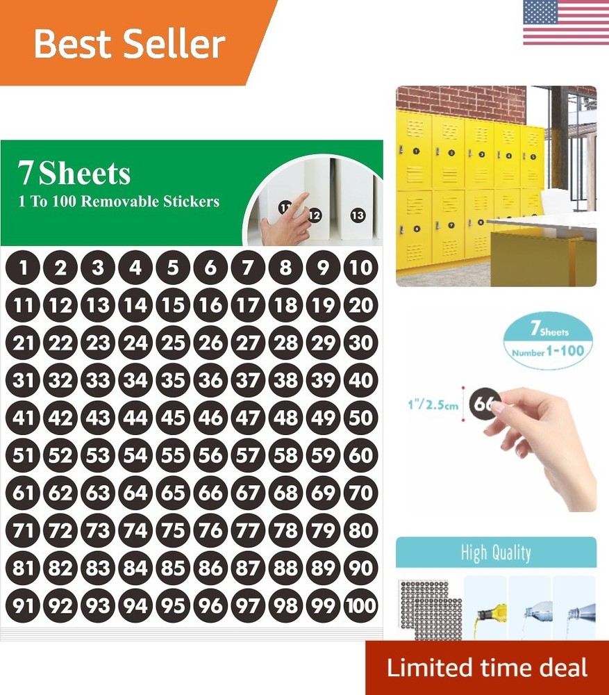700 PCS Self-Adhesive Black Vinyl Number Labels 1-100 for Smart Organizing
