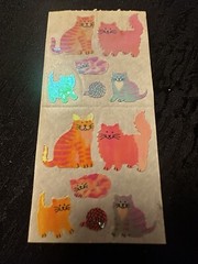 Vintage Sandylion Stickers Mother of Pearl Iridescent Opal Cats Kittens 1980’s