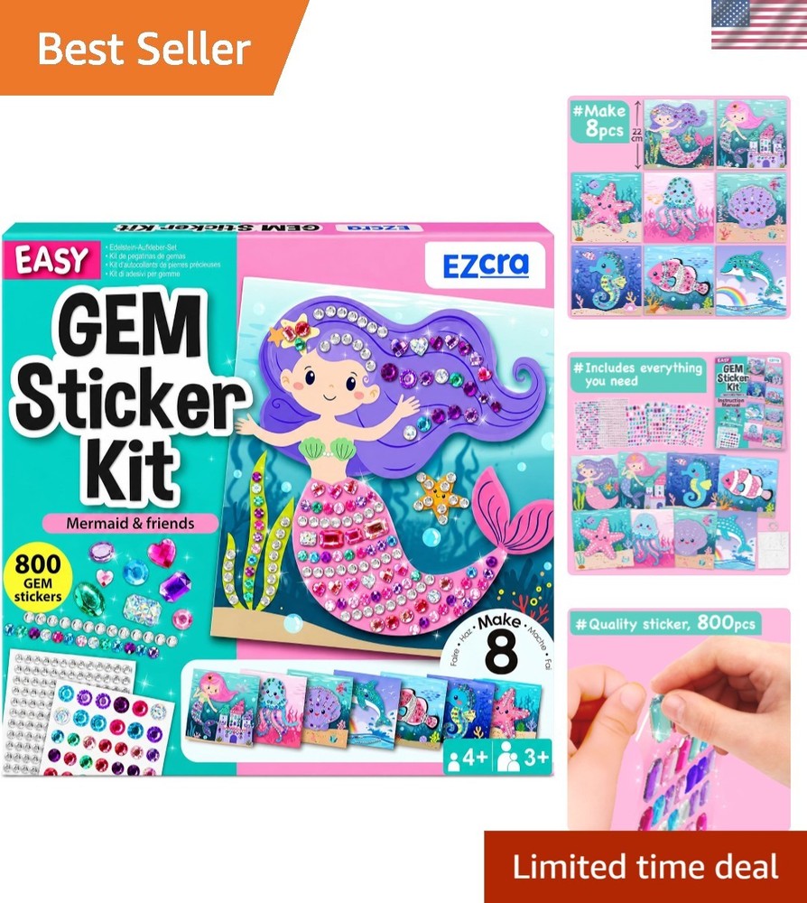 Mermaid Gem Sticker Kit for Kids – 800 Stickers, 8 Underwater Themes