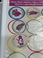 Vintage Barney Sticker Sheet 1990s – 7 Stickers Left – Some Loose