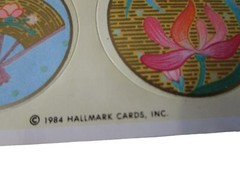 Floral Fans Asian Inspired Round Sticker Seals Vintage Hallmark Two Sheets GUC