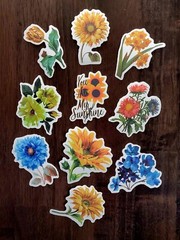 STICKERS x 10 Flowers Poppy Gardenia Sunflower Carnation Flower Daisy FL2