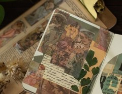 50 Pages Mini Sticker Book, Small Vintage Prints, Mucha,Journaling, Junk Journal