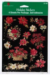 Vintage Holiday Christmas Poinsettia Rose Flower Stickers! 4 Sheets NEW in Pack