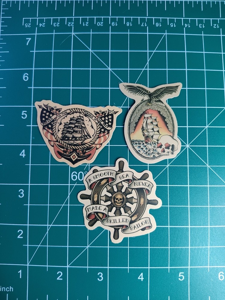 3 Retro Sailor Tattoo 2″ Stickers Navigation Ship Women Anchor Motorcycle Biker