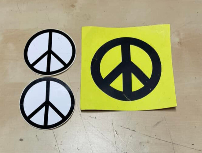 Vintage Peace Sign Stickers (Lot of 3) 1 Black & Yellow 5″ , 2 Black/White 3″