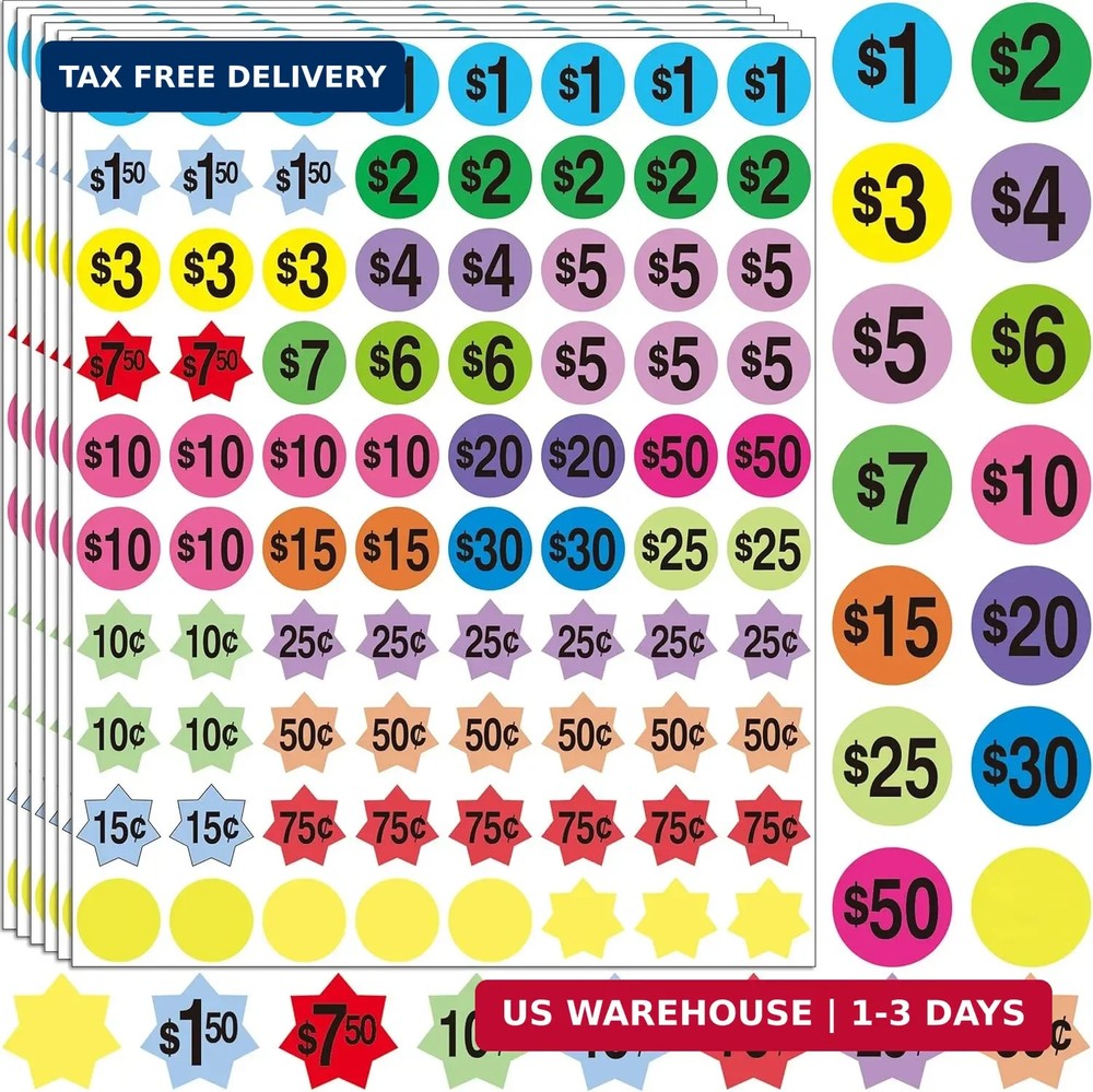 YSHIHE Yard Sale Price Stickers Garage Sale Stickers 3/4″ Round Bright Colors La