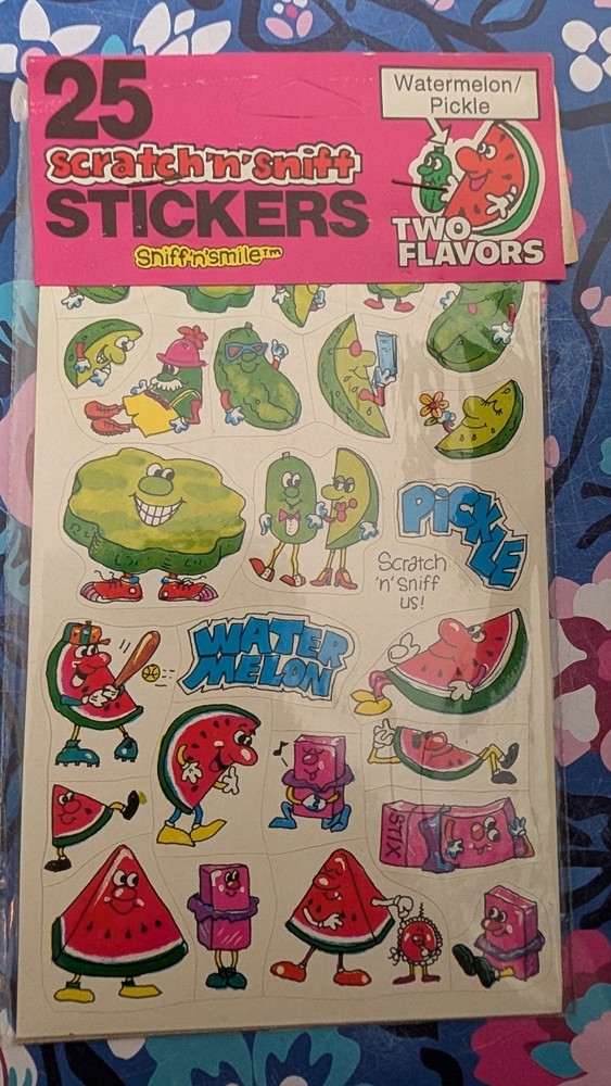 Vintage Stickers Scratch N Sniff Spindex Pickle And Watermelon New Pack READ