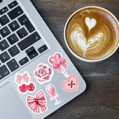 Pink Girly Coquette Sticker Pack of 15 Waterproof Vinyl, Bow Cherry Paris & More