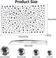 3 Sheets Rhinestone Stickers Self Adhesive Gems 3-6Mm Diameter Diamante Clear Cr