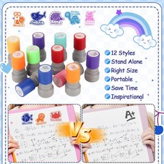 12 Pcs Teacher Stamps for Classroom, Self-Inking Rubber Colorful Stamps Class…
