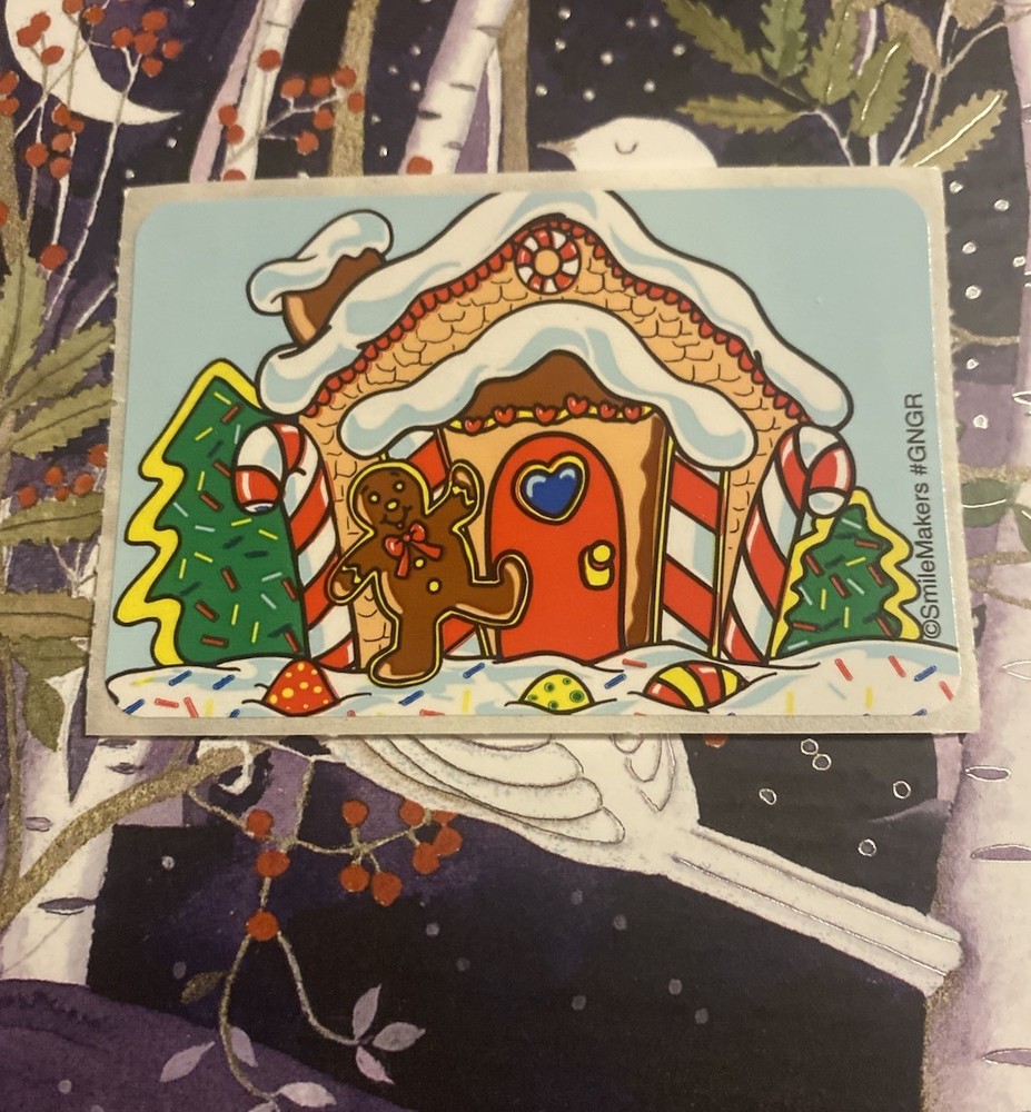 Vintage SmileMakers Holiday Gingerbread House Sticker Mod 2×4 Inches